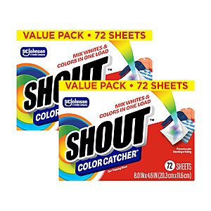 [S&S] $13.67: 2-Pack Shout Color Catcher Dye-Trapping Laundry Sheets, 72 Count (144 Total Sheets)