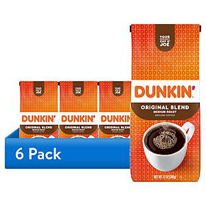 (6 pack) Dunkin’ Original Blend Medium Roast Ground Coffee, 12 oz Bag $51.99