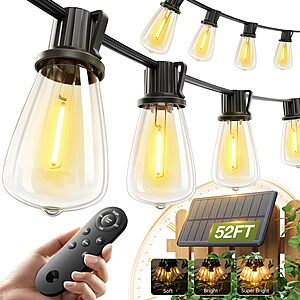 addlon 52' Waterproof Solar String Lights w/ Remote $11.99 + Free Shipping w/ Prime or on $35+