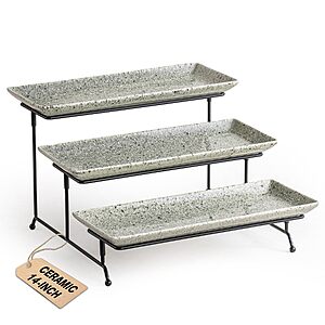 14" 3-Tier LAUCHUH Porcelain Serving Trays & Stand $19.99 + Free Shipping w/ Prime or on $35+