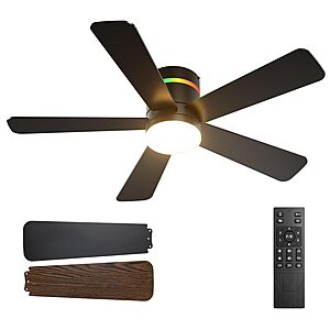 [Prime] 42" Addlon Low Profile Flush Mount RGB Ceiling Fan w/ Light & Remote (White or Black) $49.99 + Free Shipping