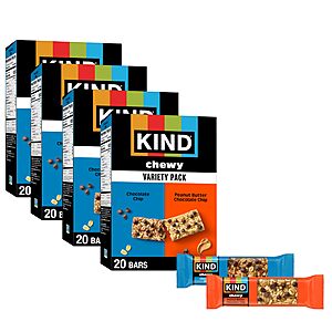 KIND Chewy Granola Bars Variety Pack 4 Boxes of 20 (80 Bars Total) $16.63