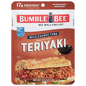 2.5-Oz Bumble Bee Seasoned Tuna Pouch (Teriyaki or Tomato & Basil) $0.76 w/ S&S + Free Shipping w/ Prime or on $35+
