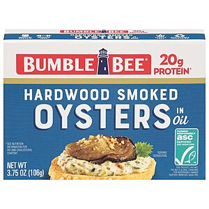 3.75-Oz Bumble Bee Hardwood Smoked Oysters $2.09 w/ S&S + Free Shipping w/ Prime or on $35+