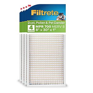 $23.88: 4-Pack Filtrete 8x30x1 AC Furnace Air Filter, MERV 8