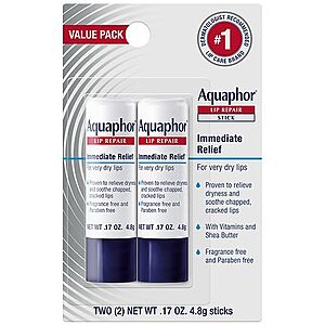 2-Pack 0.17-Oz Aquaphor Lip Repair Stick $6 at Walgreens w/ Free Store Pickup on $10+