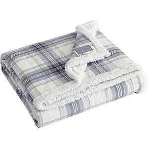 50" x 60" Eddie Bauer Brushed Fleece & Sherpa Throw Blanket (Edgewood Plaid Grey) $10.00 + Free Shipping w/ Prime or $6 Fee per Order