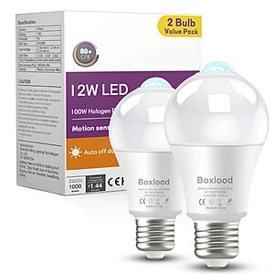 Motion Sensor Light Bulbs, 12W(100W Equivalent) A19 E26 5000K Auto On/Off $9.09