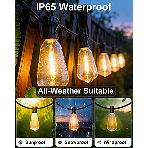 Outdoor String Lights 54FT Connectable ST38 Patio Lights Outdoor Waterproof $9.99