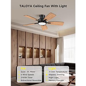 TALOYA Ceiling Fans with Lights and Remote, 46 Inch Low Profile Ceiling Fan with Light $56.99