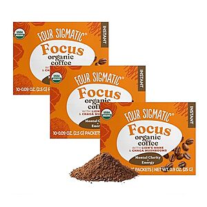 [SnS] $14.53 | 30-Pack 0.09-Oz Four Sigmatic Mushroom Mix Coffee Lion's Mane at Amazon