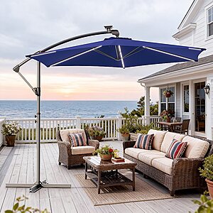 Sonkuki 10' Steel Cantilever Offset Patio Umbrella w/ Solar LED Lights (Navy) $65.25 + Free Shipping