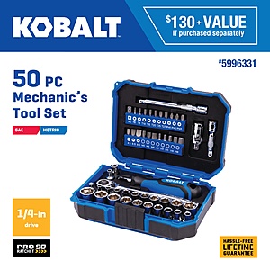 Kobalt 50 -Piece Metric and standard (SAE) Mechanics Tool Set with Hard Case | 53418 $24.98