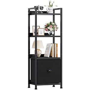 $29.99* | DUMOS 4 Tier Bookshelf with Fabric Drawer, Display Standing Shelf at Amazon