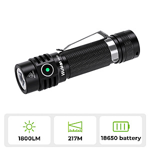 Wurkkos WK03 1800lm SST40 USB C Rechargeable 18650 EDC Flashlight Simple UI with Power Indicator/ATR $10.99