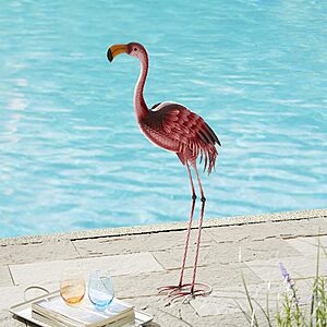Glitzhome Metal Standing Flamingo Garden Statue with Stakes Outdoor Decorative Sign, 38.5" H $31.84