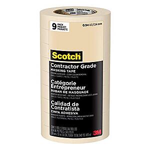 $9.60* | 9-Pk Scotch Contractor Grade Masking Tape (0.94" x 60.1 Yards) at Amazon