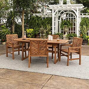 Walker Edison 4-6 Person Outdoor Wood Chevron Back Patio Furniture Dining Set Extendable Table Chairs All Weather Backyard Conversation, 5 Piece, Brown or Dark brown $575.99