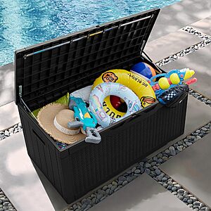 Greesum 100 Gallon Resin Patio Storage Box for Garden Tools, Black $67.49