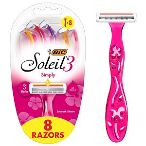 $8.44 or less S&S  BIC Soleil 3 Simply Womens Disposable Razors, 3-Blade, 8-Pack, Aloe Vera  Amazon