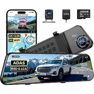 12" AZDOME PG17 Max 4K+2.5K Mirror Dash Cam with ADAS, BSD and LCA $59.50 + Free S/H $59.49