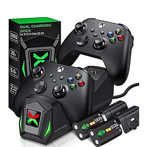 Beboncool Dual Controller Charging Station with 2 Pack 5520mWh Rechargeable Battery Packs Compatible with Xbox Series X|S Xbox One Xbox Elite Controller $17.99