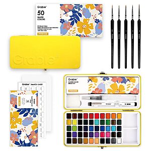 Grabie Set of 50 Color Watercolor Paint Set with Brush Pens $19.99