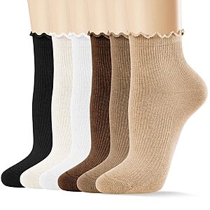 6-pairs MORECOO Women's Lettuce Edge Frilly Ankle Crew Socks (Multicolor) $4.99 + Free Shipping w/ Prime or on $35+