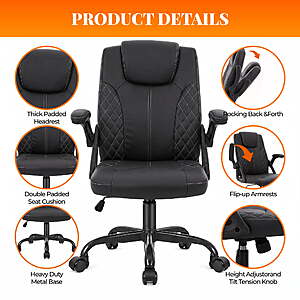 GASEE Big and Tall, Wide Seat Ergonomic Executive Leather, Computer Desk Chair High Back Adjustable Task Chair Lumbar Back with 1-Yr Warranty, Black $39.99