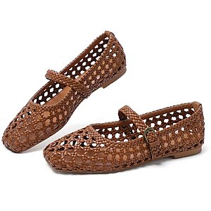 Mostrin Brown Ballet Flats Woven Mary Jane Shoes Women Ballerina Flats Mesh Closed Toe Spring Summer Shoes Casual Dressy $44.99