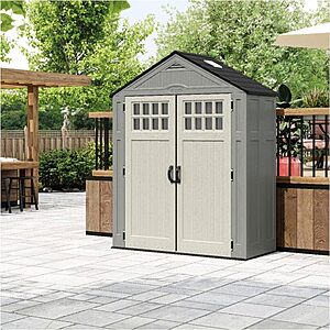 Suncast Everett 6x3 ft Vertical Storage Shed - Resin Outdoor Garden Shed with Floor, Windows, Skylight & Lockable Double Doors $519