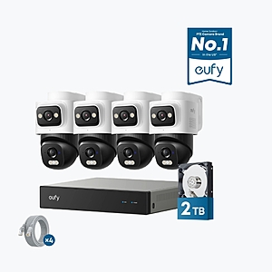 eufy NVR Security System E50 4-Cam Kit: 4K PTZ + 2K Wide Bullet, 360° AI Tracking, 2TB 24/7, No Monthly Fee $900 + Free Shipping