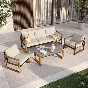 GRANDPATIO 5-Person Outdoor Conversation Set, Modern Aluminum Patio Furniture Set with Coffee Table, Beige & Natural $618 + Free Shipping