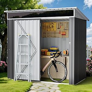 $125.99* | Shintenchi 6-ft x 4-ft Floorless Outdoor Metal Storage Shed w/ Window (Grey) at Amazon