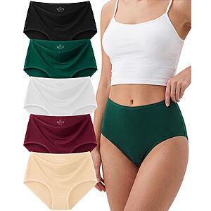5-Pack Women's Cotton Underwear High-Waisted Briefs Full Coverage Panties $7.94 + Free Shipping w/ Prime or on $35+