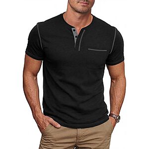 NITAGUT Men's Short Sleeve Henley Shirt w/ Pocket (Various) $7.49 + Free Shipping w/ Prime or on $35+
