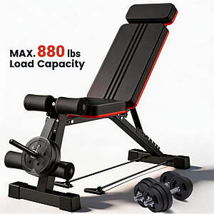 Blacksmith Foldable Adjustable Weight Bench w/ Leg Extension & Plate Storage (880-Lb Capacity) $65.99 + Free Shipping