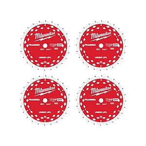 Milwaukee 7-1/4 in. x 24-Tooth Framing Circular Saw Blades (4-Pack) $22