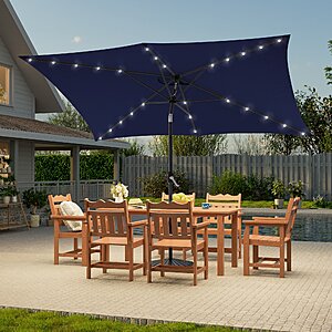 $56.85 LOWES ACEGOSES 10-ft Steel Navy Push-button Tilt Market Patio Umbrella with Lights
