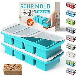 $9.99* | 2-Pk 4-Compartment Socisen Silicone Freezer Trays w/ Steel Reinforced Rim & Lids at Amazon