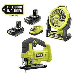 RYOBI ONE+ 18V Cordless Hybrid 7.5 in. Fan Kit w/ (2) 2Ah Batteries, Charger, w/ FREE ONE+ 18V Cordless Jig Saw $120