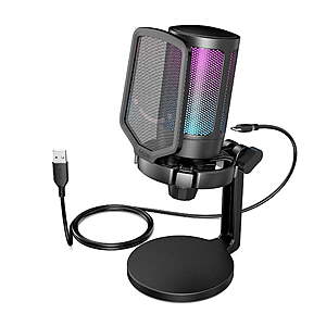 $32.29 FS Walmart+ by FIFINE Gaming Microphone for PC Computer PS5 PS4 Laptop, USB Streaming Microphone with RGB, Condenser, Mute Button, Gain Control