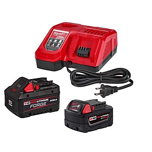 $224: Milwaukee M18 18-Volt Lith-Ion Redlithium FORGE Starter Kit w/ 8. 0Ah Battery & Rapid Charger w/ 5.0 Ah Battery at HomeDepot