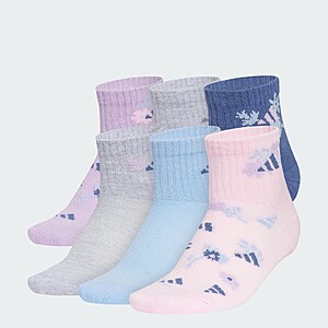 adidas kids Girl's Cushioned Graphic 6-Pack Quarter $10 + Free Shipping