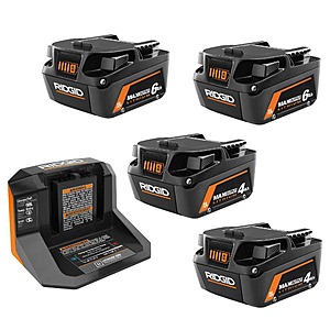Ridgid 18V 8.0 Ah MAX Output EXP Lithium-Ion Battery with 18V MAX Output Starter Kit with (2) 4 Ah Batteries and Charger $171