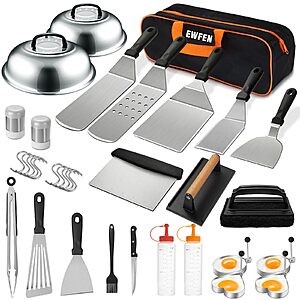 $28.48 AMAZON EWFEN 35PCS Griddle Accessories Kit, Flat Top Grill Accessories Set for Blackstone and Camp Chef, Grill Spatula Set with Enlarged Spatulas