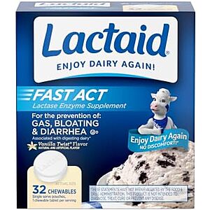 [SnS, AC] $2.81 | 32-Count Lactaid Fast Act Lactose Intolerance Chewables w/ Enzymes (Vanilla Twist) at Amazon