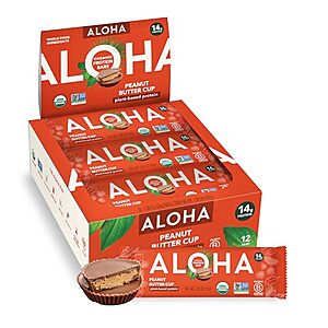 [AC] $16.09 | 12-Pack 1.98-Oz ALOHA Organic Plant Based Protein Bars (Peanut Butter Cup Bar) at Amazon