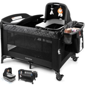 Babyeap 7-in-1 Baby Bassinet with Playard and Bedside Sleeper, Changing Table, Toy Bar, Extra Large Storage Bag $113