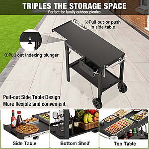 $110 FS Walmart by Great Star: PARGRILL Outdoor Folding Grill Cart with Pull-Out Side Table, Griddle Stand Fit 17 Inch or 22 Inch,   Stainless Steel BBQ Prep Station Wheels